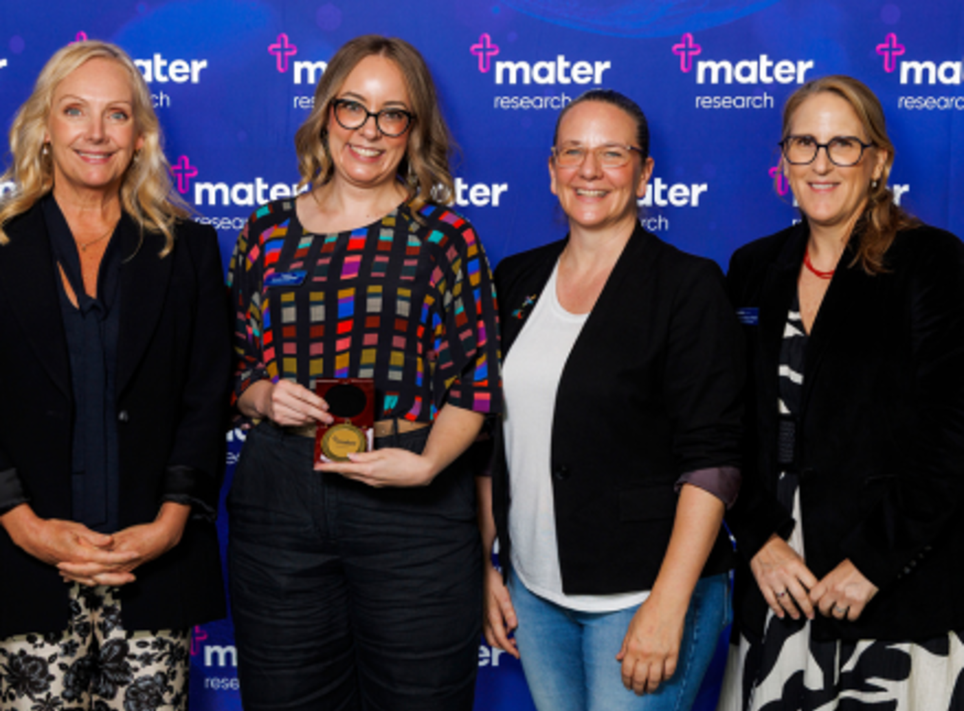 Mater Group CEO Julia Strickland-Bellamy, Nicole Woodward, Associate Professor Lucy Burr and Professor Allison Pettit
